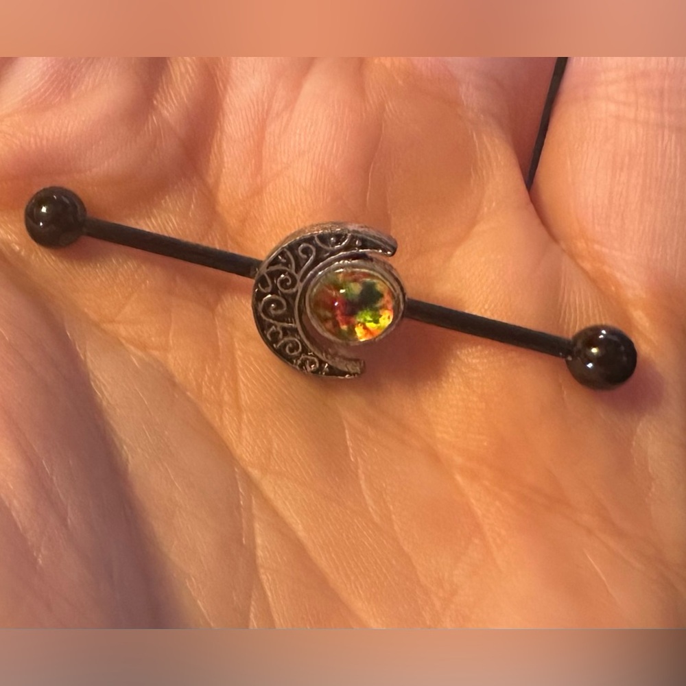 Silver Crescent Moon Pendant Industrial Bar